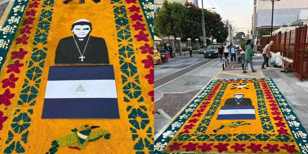 La alfombra que reunió a la comunidad nicaragüenses y que dedican a Monseñor Rolando Álvarez