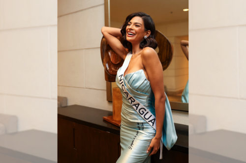 Sheynnis Palacios, Miss Nicaragua 2023, al salir de la entrevista privada de la competencia preliminar de Miss Universo 2023. Foto: Redes sociales de la página de Miss Universo.