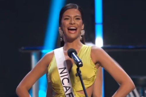Sheynnis Palacios, Miss Nicaragua 2023, durante su último ensayo para la competencia preliminar de Miss Universo 2023. Foto: Captura de pantalla / NI.