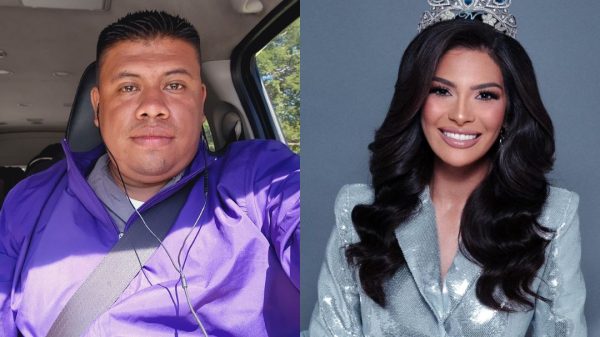 El creador de contenido Geovanny López Acevedo y Sheynnis Palacios, Miss Universo 2023.