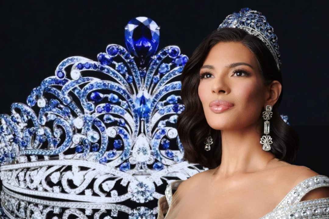 Sheynnis Palacios Cornejo, Miss Universo 2023, y la corona "Force for Good". Imagen: Nicaragua Investiga.
