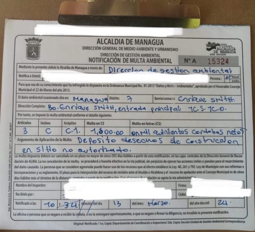 Alcaldía de Managua multa a familia por “incorrecta disposición de los desechos de construcción”